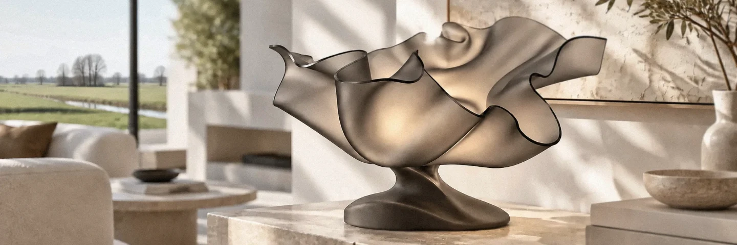 Sculpturale LUMI-lamp in een licht interieur